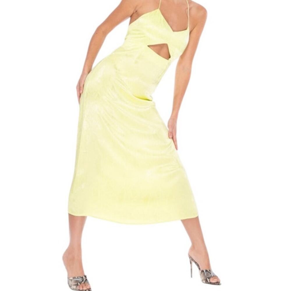 AFRM Radish Dress in Lime Green Snake Jacquard Midi Halter Front Cutout Slip NWT - Picture 2 of 16